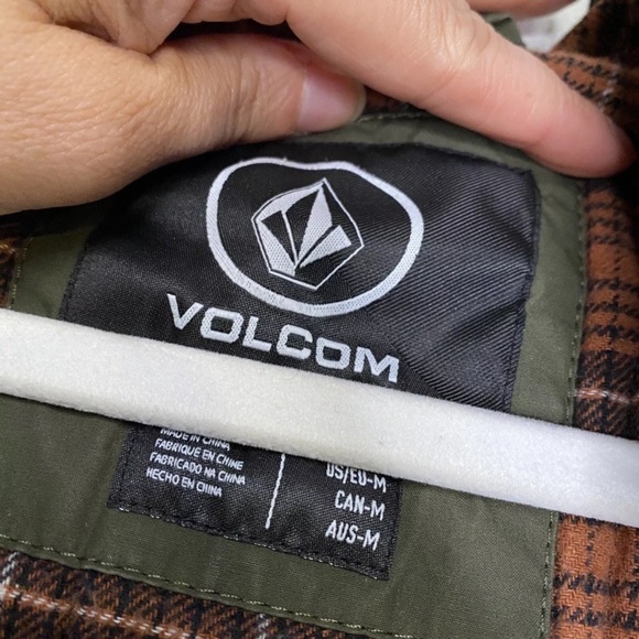 Volcom Hooded Flannel Lined Jacket Green And Orange Field Style Size Medium - Picture 8 of 10